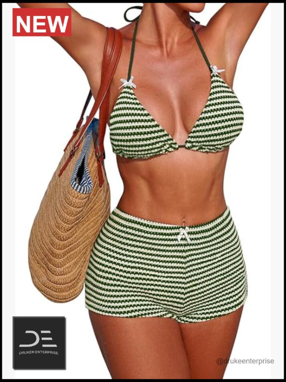 Gingham Halter Triangle Bikini Set With Boyshort Bottoms